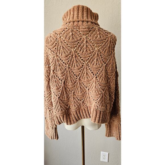 NWT POL Brown Thick Chenille Turtleneck Open Chunky Knit Pullover Sweater Small - Picture 5 of 6